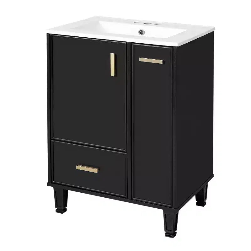 Meuble-lavabo de salle de bain compact de 61 cm avec évier, armoire de rangement de salle de bain avec tiroirs et étagère de porte, meuble-lavabo à lavabo simple