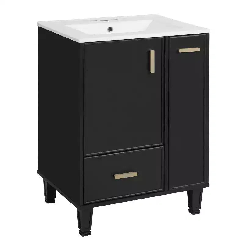 Meuble-lavabo de salle de bain compact de 61 cm avec évier, armoire de rangement de salle de bain avec tiroirs et étagère de porte, meuble-lavabo à lavabo simple