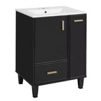 Meuble-lavabo de salle de bain compact de 61 cm avec évier, armoire de rangement de salle de bain avec tiroirs et étagère de porte, meuble-lavabo à lavabo simple