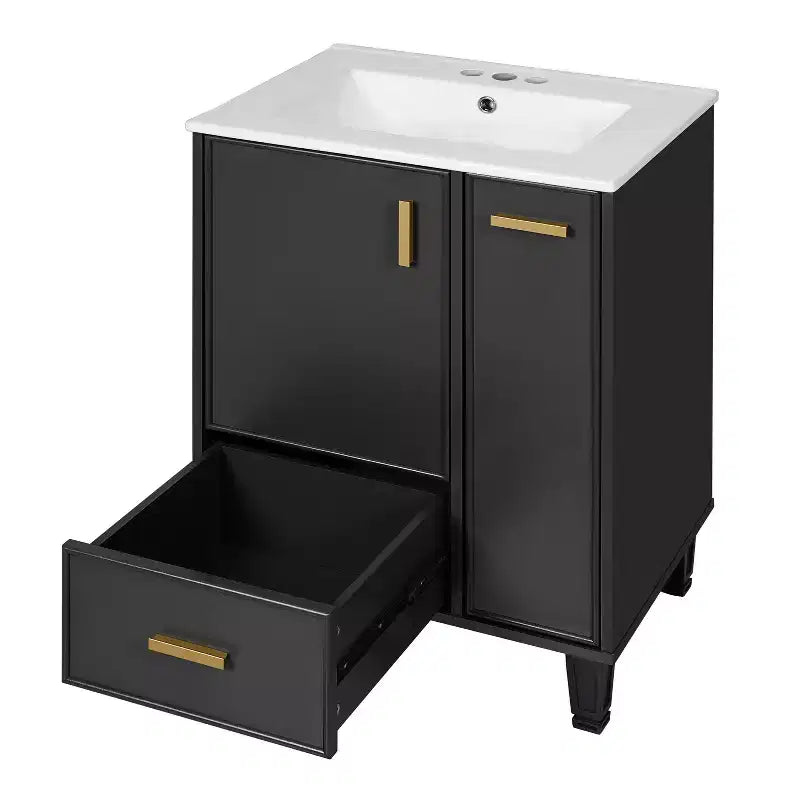 Meuble-lavabo de salle de bain compact de 61 cm avec évier, armoire de rangement de salle de bain avec tiroirs et étagère de porte, meuble-lavabo à lavabo simple