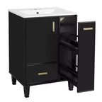 Meuble-lavabo de salle de bain compact de 61 cm avec évier, armoire de rangement de salle de bain avec tiroirs et étagère de porte, meuble-lavabo à lavabo simple