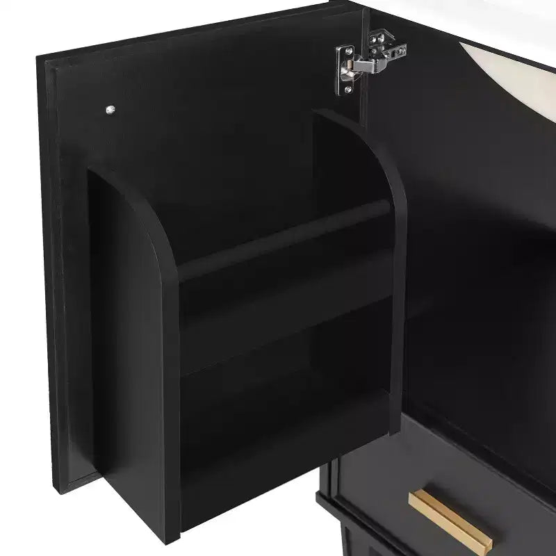 Meuble-lavabo de salle de bain compact de 61 cm avec évier, armoire de rangement de salle de bain avec tiroirs et étagère de porte, meuble-lavabo à lavabo simple