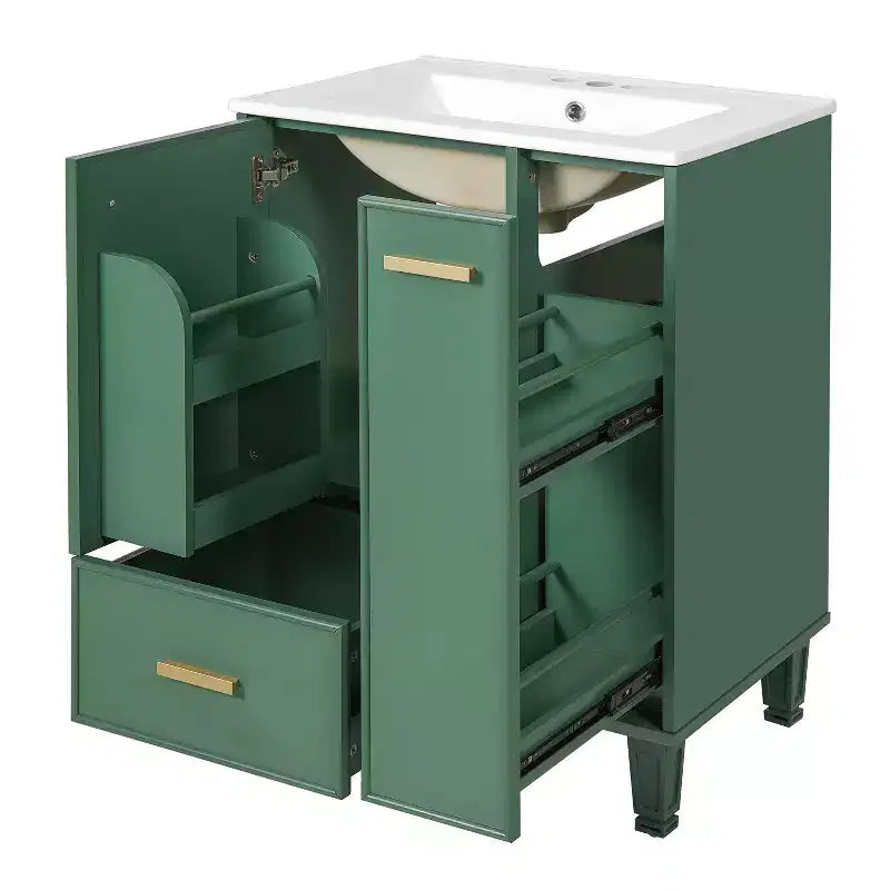 Meuble-lavabo de salle de bain compact de 61 cm avec évier, armoire de rangement de salle de bain avec tiroirs et étagère de porte, meuble-lavabo à lavabo simple