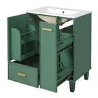 Meuble-lavabo de salle de bain compact de 61 cm avec évier, armoire de rangement de salle de bain avec tiroirs et étagère de porte, meuble-lavabo à lavabo simple