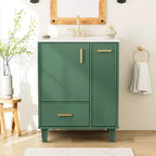 Meuble-lavabo de salle de bain compact de 61 cm avec évier, armoire de rangement de salle de bain avec tiroirs et étagère de porte, meuble-lavabo à lavabo simple