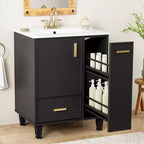Meuble-lavabo de salle de bain compact de 61 cm avec évier, armoire de rangement de salle de bain avec tiroirs et étagère de porte, meuble-lavabo à lavabo simple