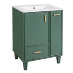 Meuble-lavabo de salle de bain compact de 61 cm avec évier, armoire de rangement de salle de bain avec tiroirs et étagère de porte, meuble-lavabo à lavabo simple