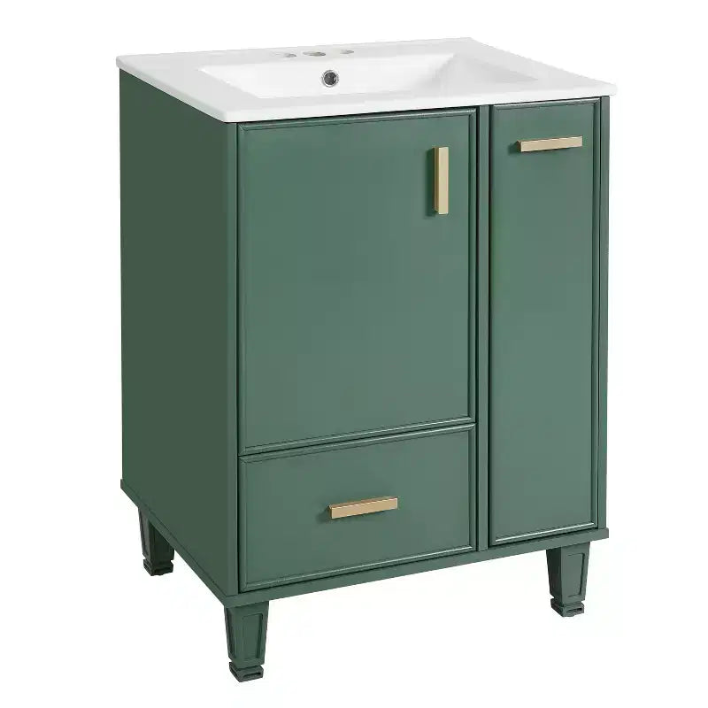 Meuble-lavabo de salle de bain compact de 61 cm avec évier, armoire de rangement de salle de bain avec tiroirs et étagère de porte, meuble-lavabo à lavabo simple