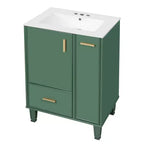 Meuble-lavabo de salle de bain compact de 61 cm avec évier, armoire de rangement de salle de bain avec tiroirs et étagère de porte, meuble-lavabo à lavabo simple