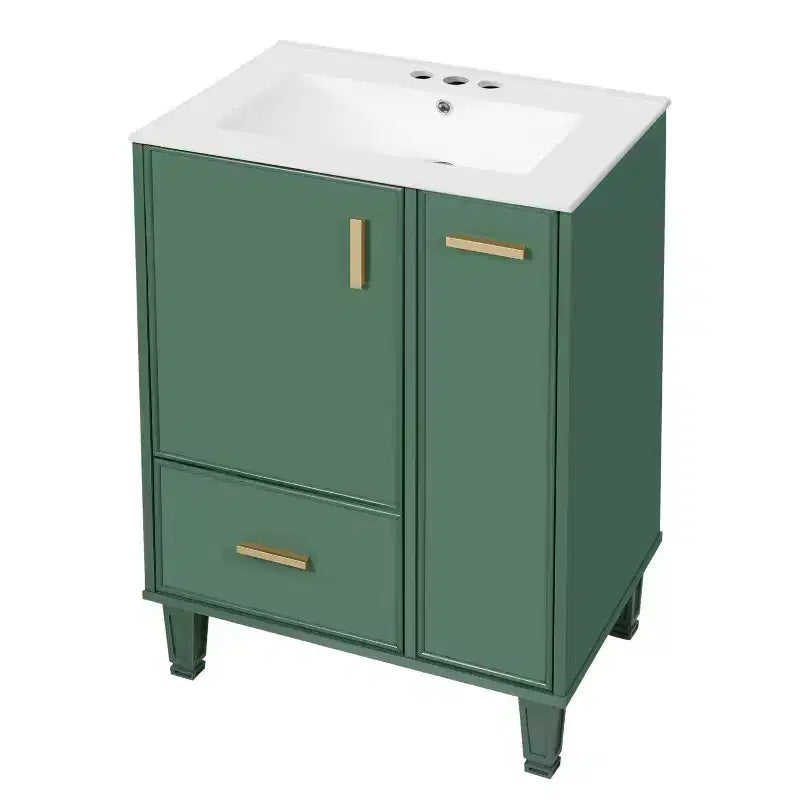 Meuble-lavabo de salle de bain compact de 61 cm avec évier, armoire de rangement de salle de bain avec tiroirs et étagère de porte, meuble-lavabo à lavabo simple