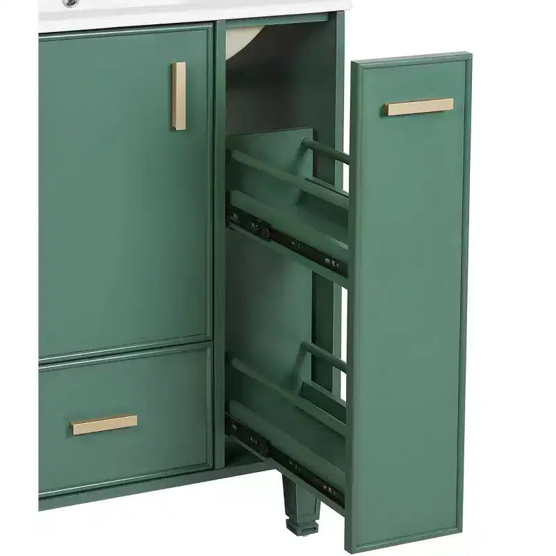 Meuble-lavabo de salle de bain compact de 61 cm avec évier, armoire de rangement de salle de bain avec tiroirs et étagère de porte, meuble-lavabo à lavabo simple