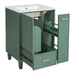 Meuble-lavabo de salle de bain compact de 61 cm avec évier, armoire de rangement de salle de bain avec tiroirs et étagère de porte, meuble-lavabo à lavabo simple