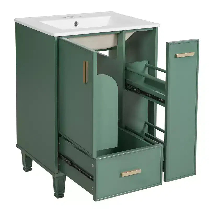 Meuble-lavabo de salle de bain compact de 61 cm avec évier, armoire de rangement de salle de bain avec tiroirs et étagère de porte, meuble-lavabo à lavabo simple