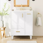 Meuble-lavabo de salle de bain compact de 61 cm avec évier, armoire de rangement de salle de bain avec tiroirs et étagère de porte, meuble-lavabo à lavabo simple