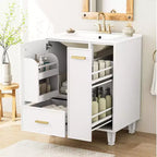 Meuble-lavabo de salle de bain compact de 61 cm avec évier, armoire de rangement de salle de bain avec tiroirs et étagère de porte, meuble-lavabo à lavabo simple