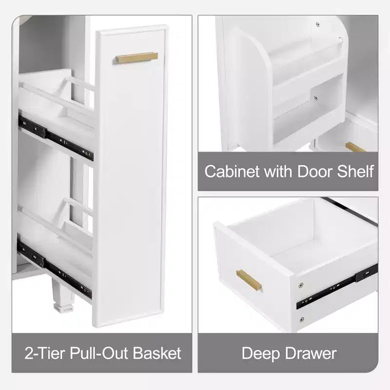 Meuble-lavabo de salle de bain compact de 61 cm avec évier, armoire de rangement de salle de bain avec tiroirs et étagère de porte, meuble-lavabo à lavabo simple