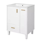 Meuble-lavabo de salle de bain compact de 61 cm avec évier, armoire de rangement de salle de bain avec tiroirs et étagère de porte, meuble-lavabo à lavabo simple