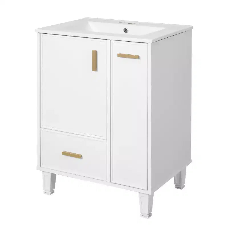 Meuble-lavabo de salle de bain compact de 61 cm avec évier, armoire de rangement de salle de bain avec tiroirs et étagère de porte, meuble-lavabo à lavabo simple