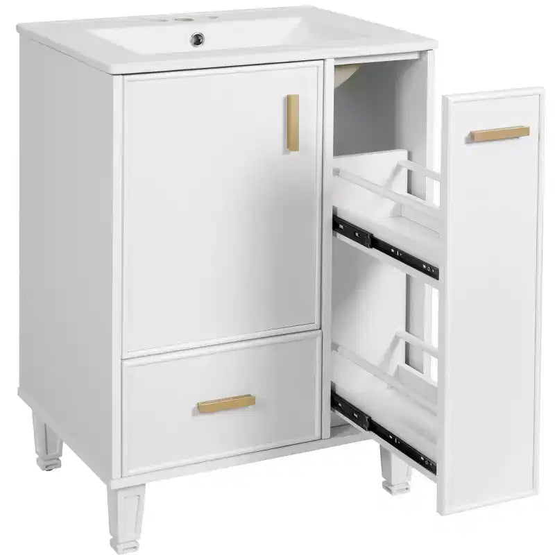 Meuble-lavabo de salle de bain compact de 61 cm avec évier, armoire de rangement de salle de bain avec tiroirs et étagère de porte, meuble-lavabo à lavabo simple