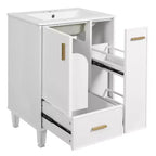 Meuble-lavabo de salle de bain compact de 61 cm avec évier, armoire de rangement de salle de bain avec tiroirs et étagère de porte, meuble-lavabo à lavabo simple