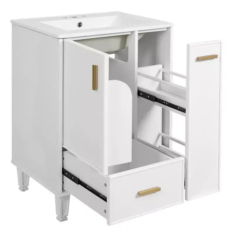 Meuble-lavabo de salle de bain compact de 61 cm avec évier, armoire de rangement de salle de bain avec tiroirs et étagère de porte, meuble-lavabo à lavabo simple