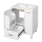 Meuble-lavabo de salle de bain compact de 61 cm avec évier, armoire de rangement de salle de bain avec tiroirs et étagère de porte, meuble-lavabo à lavabo simple