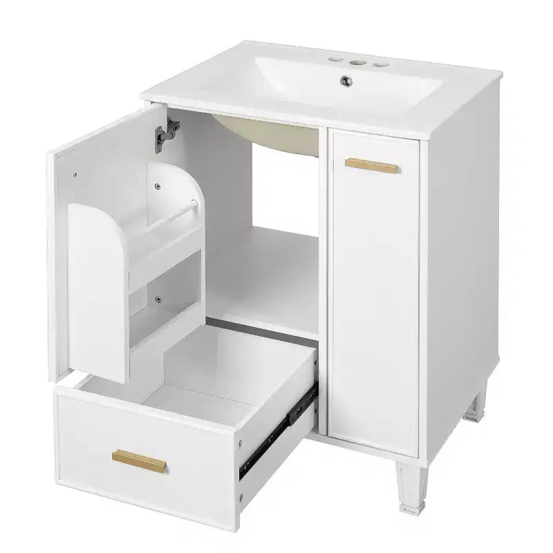 Meuble-lavabo de salle de bain compact de 61 cm avec évier, armoire de rangement de salle de bain avec tiroirs et étagère de porte, meuble-lavabo à lavabo simple