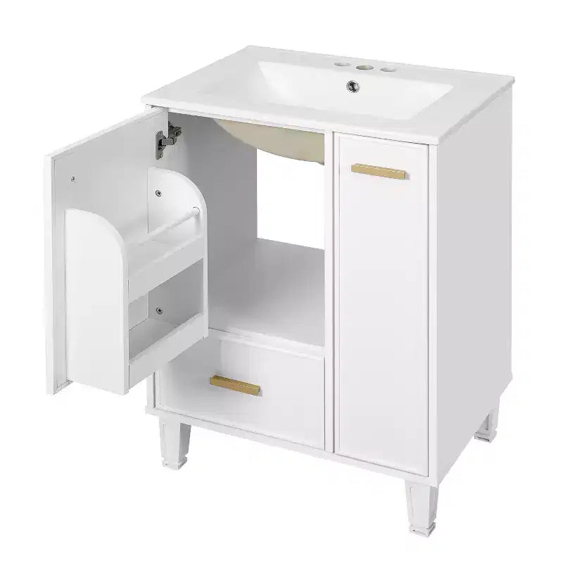 Meuble-lavabo de salle de bain compact de 61 cm avec évier, armoire de rangement de salle de bain avec tiroirs et étagère de porte, meuble-lavabo à lavabo simple