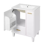 Meuble-lavabo de salle de bain compact de 61 cm avec évier, armoire de rangement de salle de bain avec tiroirs et étagère de porte, meuble-lavabo à lavabo simple