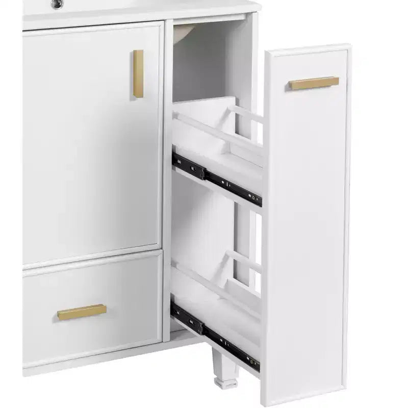 Meuble-lavabo de salle de bain compact de 61 cm avec évier, armoire de rangement de salle de bain avec tiroirs et étagère de porte, meuble-lavabo à lavabo simple