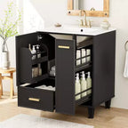 Meuble-lavabo de salle de bain compact de 61 cm avec évier, armoire de rangement de salle de bain avec tiroirs et étagère de porte, meuble-lavabo à lavabo simple