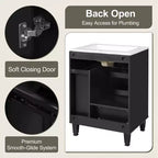 Meuble-lavabo de salle de bain compact de 61 cm avec évier, armoire de rangement de salle de bain avec tiroirs et étagère de porte, meuble-lavabo à lavabo simple