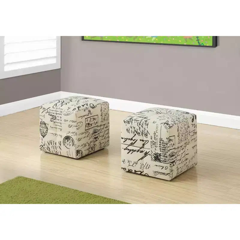 TUYOHW Lot de 2 poufs beiges imprimés de texte 12, Repose-pieds d'appoint pour salon et chambre à coucher, Pouf pour enfants avec rembourrage en mousse haute densité, Prêt à l'emploi