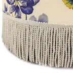 TUYOHW Pouf rond floral tropical de 24 po avec franges et pompons, tabouret ottoman vintage pour salon et chambre, beige