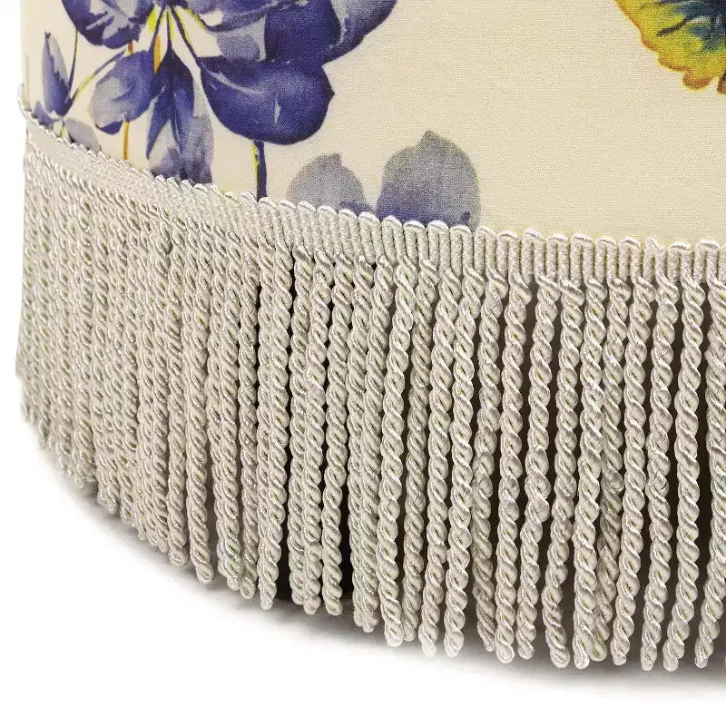 TUYOHW Pouf rond floral tropical de 24 po avec franges et pompons, tabouret ottoman vintage pour salon et chambre, beige