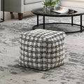 TUYOHW 16H Square Pouf Chic Jacquard Ottoman for Living Room,Footrest Stool Non-Slip Bean Bag Chair,300lbs Capacity,Black Crossed Stripes
