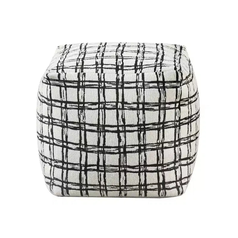 TUYOHW Pouf carré 16H Jacquard Chic Ottoman pour Salon, Tabouret Repose-Pieds Antidérapant, Pouf Poire, Capacité de 136 kg, Rayures Croisées Noires
