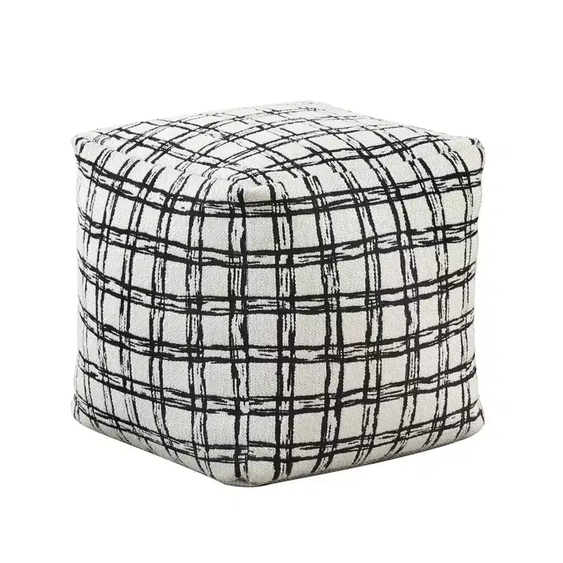 TUYOHW Pouf carré 16H Jacquard Chic Ottoman pour Salon, Tabouret Repose-Pieds Antidérapant, Pouf Poire, Capacité de 136 kg, Rayures Croisées Noires