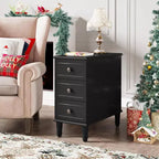 Table d'appoint Lantine Wood, Table de chevet étroite entièrement assemblée avec tiroirs, Table de chevet fine pour petits espaces, Salon, Chambre, Noir