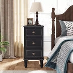 Table d'appoint Lantine Wood, Table de chevet étroite entièrement assemblée avec tiroirs, Table de chevet fine pour petits espaces, Salon, Chambre, Noir