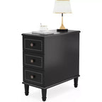 Table d'appoint Lantine Wood, Table de chevet étroite entièrement assemblée avec tiroirs, Table de chevet fine pour petits espaces, Salon, Chambre, Noir