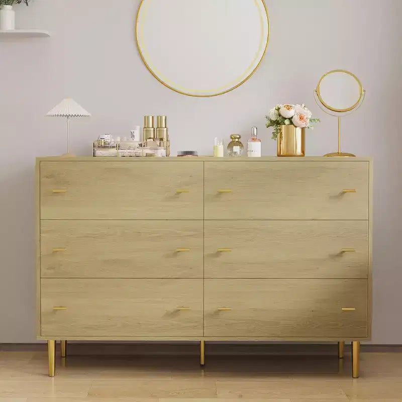 Commode à 6 tiroirs pour chambre à coucher, commode rustique en bois de 120 cm de large avec poignées-barres, commodes de rangement pour chambre à coucher, salon, couloir