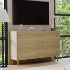 Commode à 6 tiroirs pour chambre à coucher, commode rustique en bois de 120 cm de large avec poignées-barres, commodes de rangement pour chambre à coucher, salon, couloir