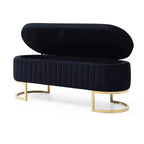 Okak 50IN Pouf de rangement ovale avec pieds en métal doré, banc d'entrée rembourré, banc de rangement de bout de lit pour chambre, salon
