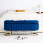 Okak 50IN Pouf de rangement ovale avec pieds en métal doré, banc d'entrée rembourré, banc de rangement de bout de lit pour chambre, salon