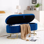 Okak 50IN Pouf de rangement ovale avec pieds en métal doré, banc d'entrée rembourré, banc de rangement de bout de lit pour chambre, salon