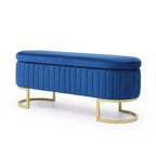 Okak 50IN Pouf de rangement ovale avec pieds en métal doré, banc d'entrée rembourré, banc de rangement de bout de lit pour chambre, salon