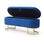 Okak 50IN Pouf de rangement ovale avec pieds en métal doré, banc d'entrée rembourré, banc de rangement de bout de lit pour chambre, salon