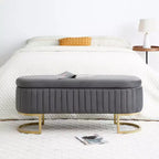 Okak 50IN Pouf de rangement ovale avec pieds en métal doré, banc d'entrée rembourré, banc de rangement de bout de lit pour chambre, salon