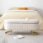 Okak 50IN Pouf de rangement ovale avec pieds en métal doré, banc d'entrée rembourré, banc de rangement de bout de lit pour chambre, salon
